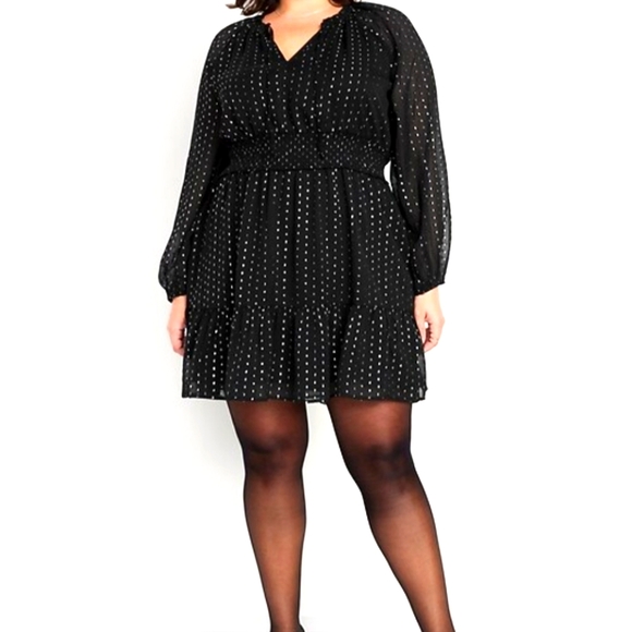 Old Navy Waist-Defined Shine Mini Dress Black w/ Silver Sz XL - Picture 1 of 10